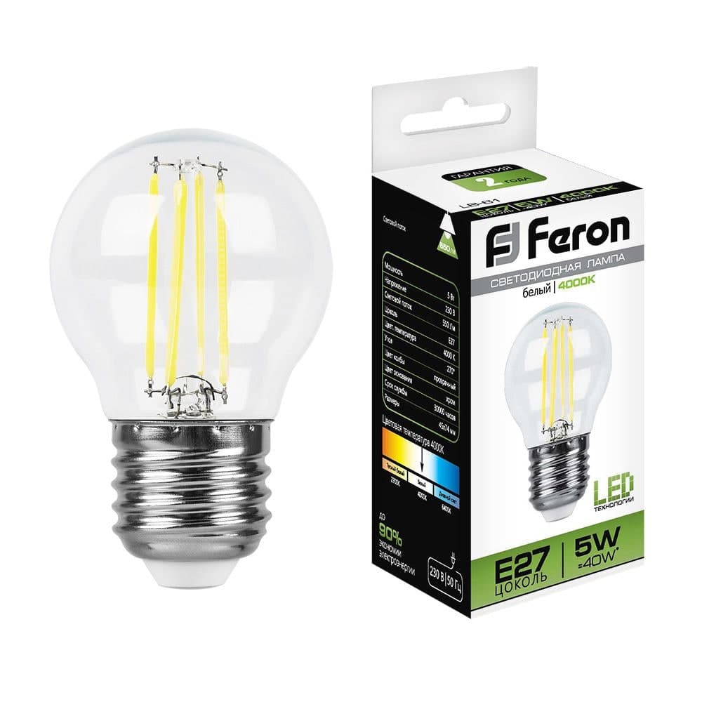 Лампа светодиодная Feron LB-61 Шарик E27 5W 230V 4000K
