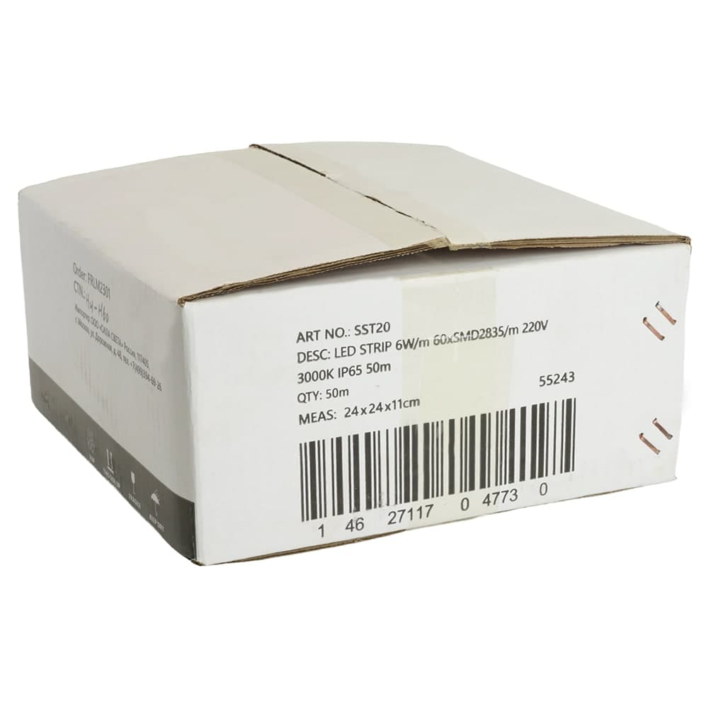 Лента светодиодная SST20 SAFFIT 60SMD(2835)/м 6Вт/м 220V 50м , 3000K, IP65