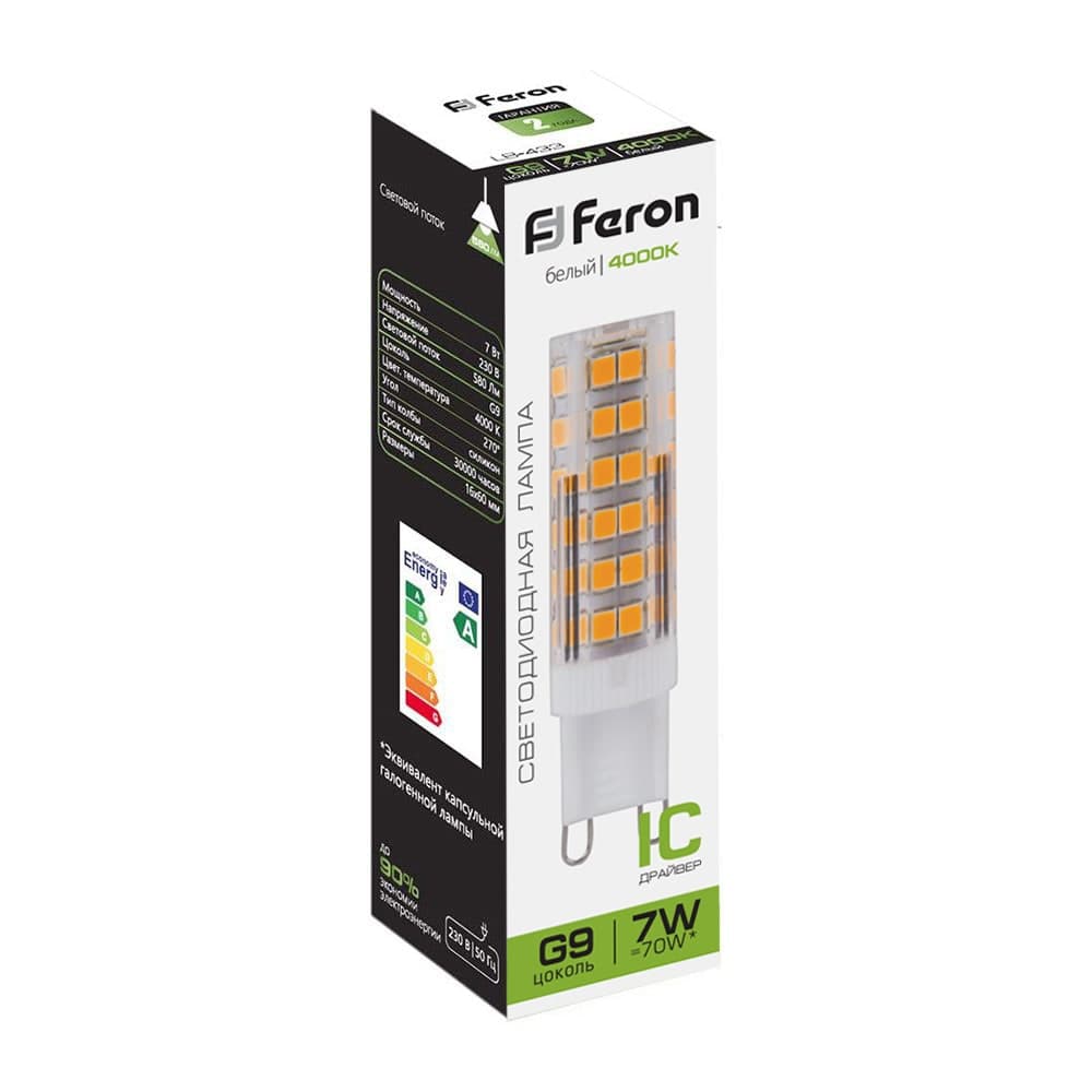 Лампа светодиодная Feron LB-433 G9 7W 175-265V 4000K