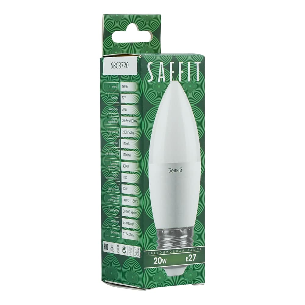 Лампа светодиодная SAFFIT SBC3720 Свеча E27 20W 230V 4000K