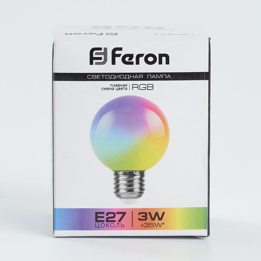 Лампа светодиодная Feron LB-371 Шар матовый E27 3W 230V RGB плавная смена цвета