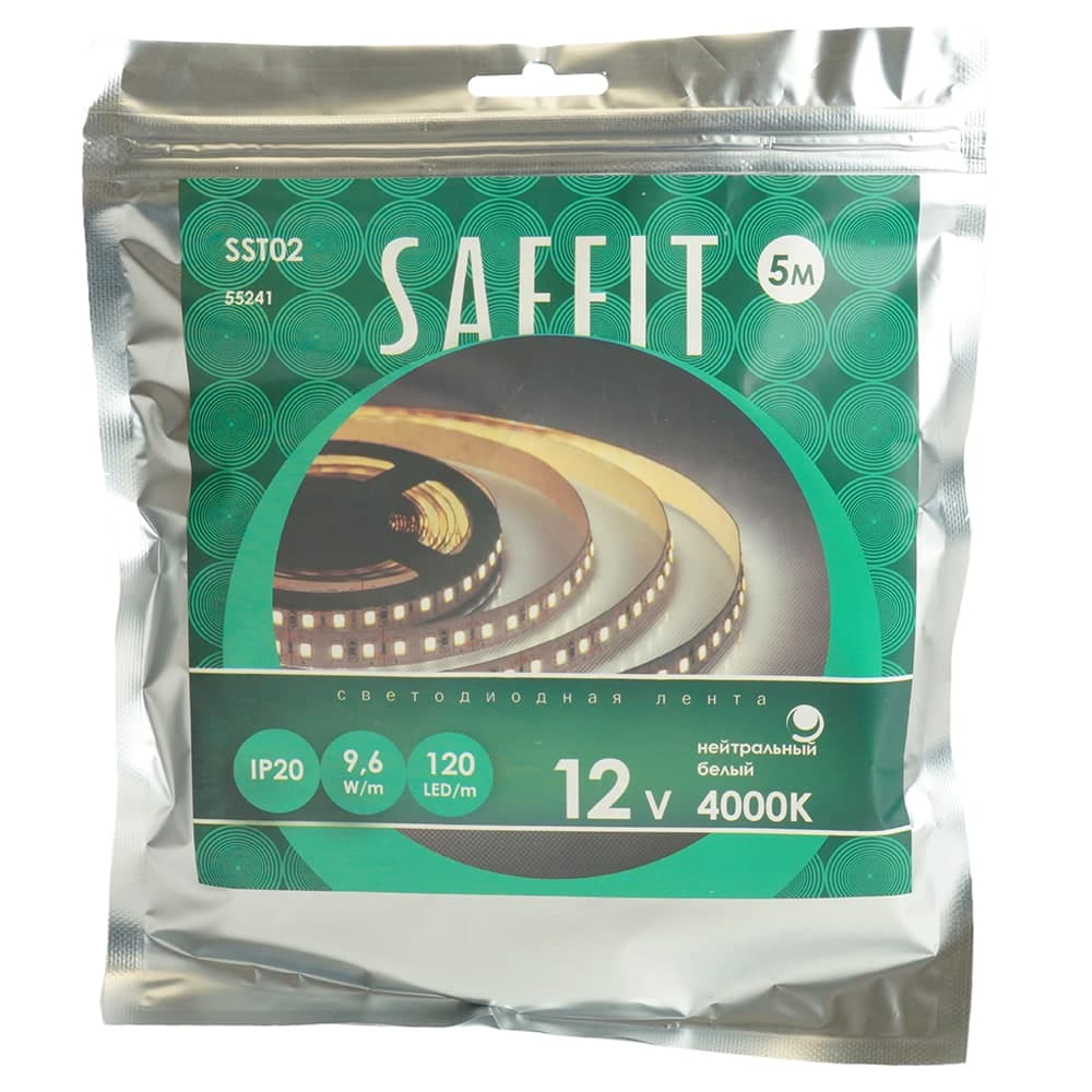 Лента светодиодная SST02 SAFFIT 120SMD(2835)/м 9.6Вт/м 12V 5000*8*1.22мм 4000К, IP20