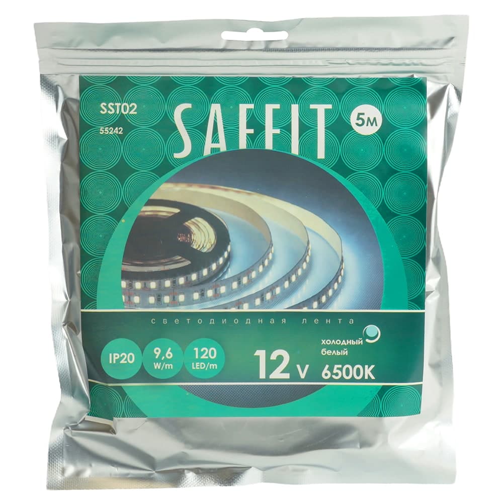 Лента светодиодная  SST02 SAFFIT 120SMD(2835)/м 9.6Вт/м 12V 5000*8*1.22мм 6500К, IP20