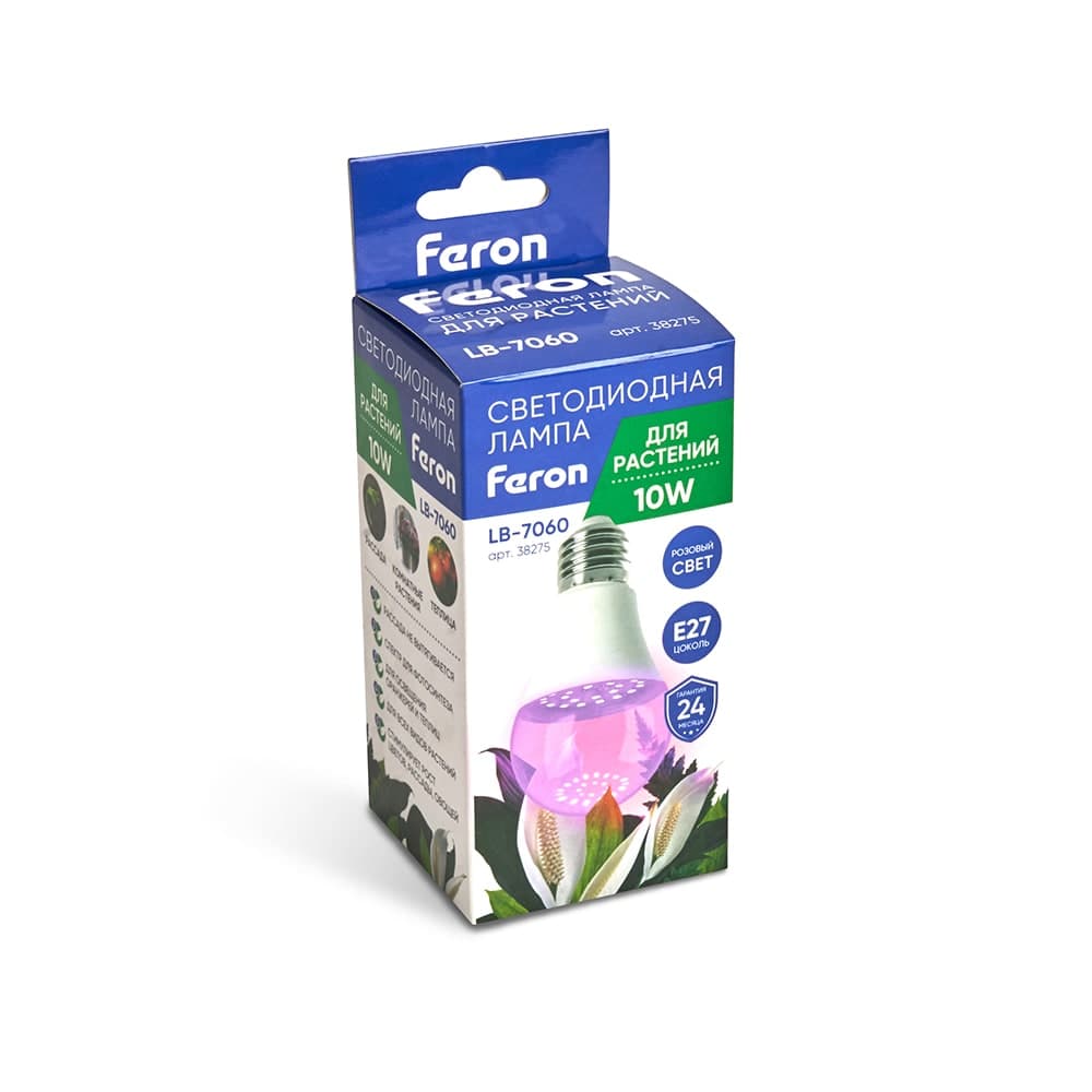 Лампа светодиодная для растений А60 Feron LB-7060 E27 10W 175-265V красно-синий спектр