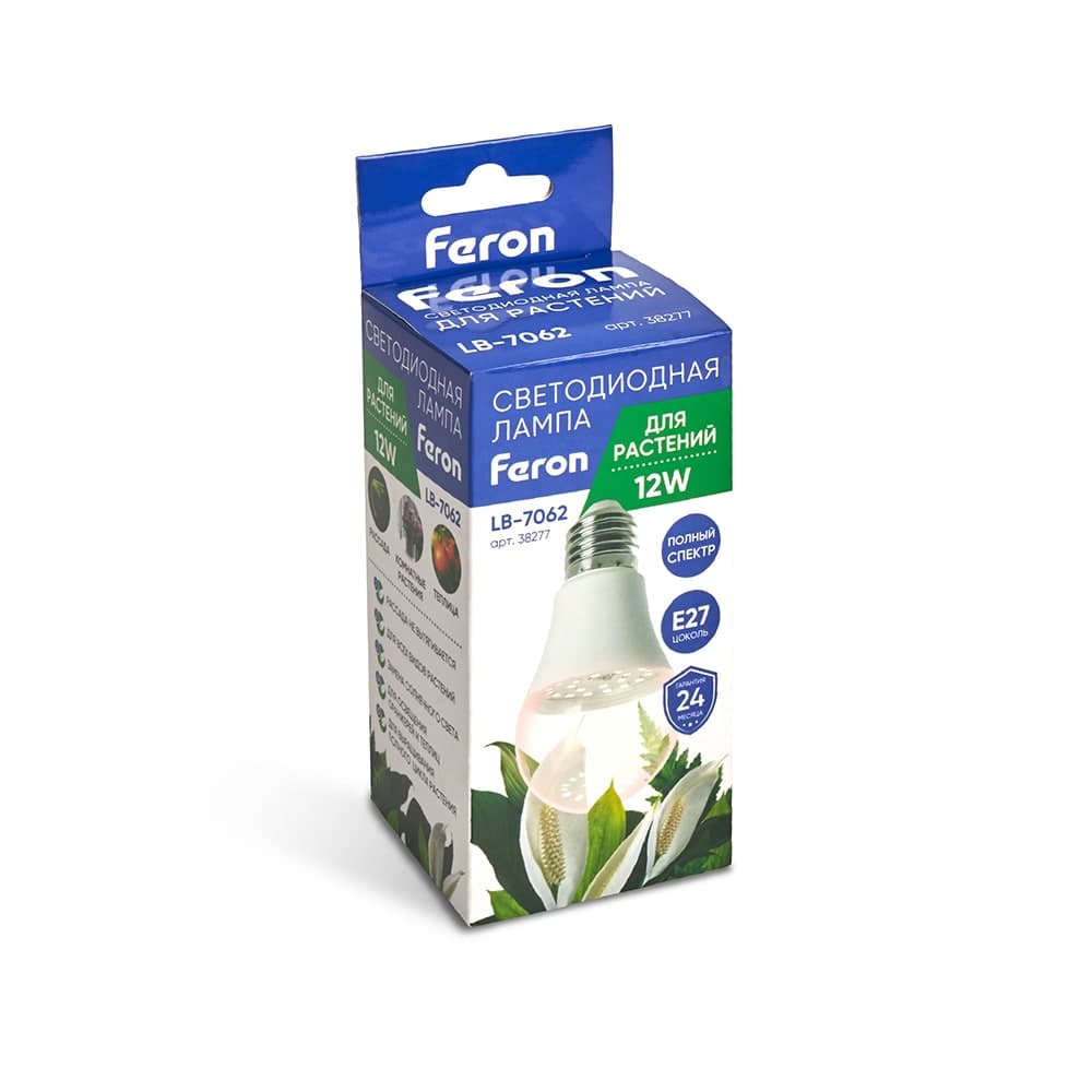 Лампа светодиодная для растений А60 Feron LB-7062 E27 12W 175-265V полный спектр