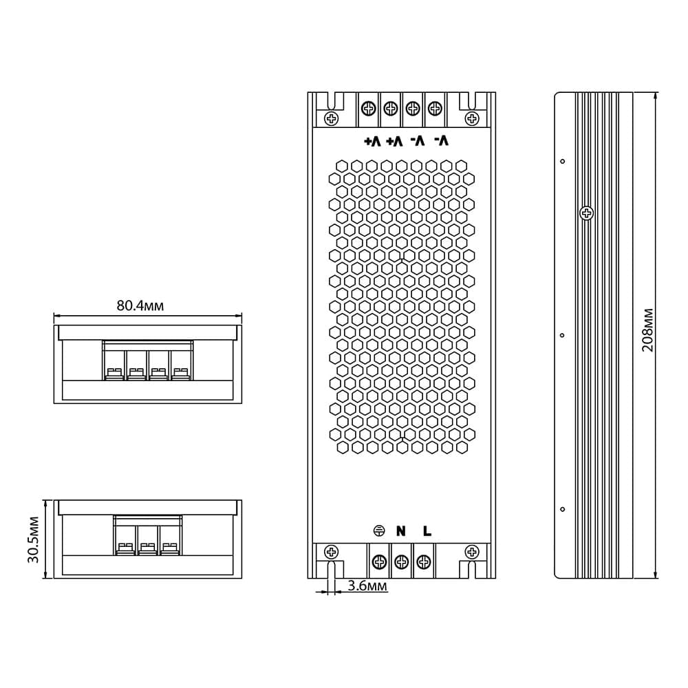 Трансформатор электронный для светодиодной ленты 400W 48V 210*81*30мм IP20 (драйвер), LB049 FERON