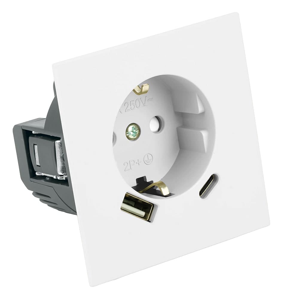 Розетка 1-местная з/ш с/з 16А + USB + Type C (механизм), STEKKER, 250В, 20W, серия Мия, RST16-3119-01, белая магнолия