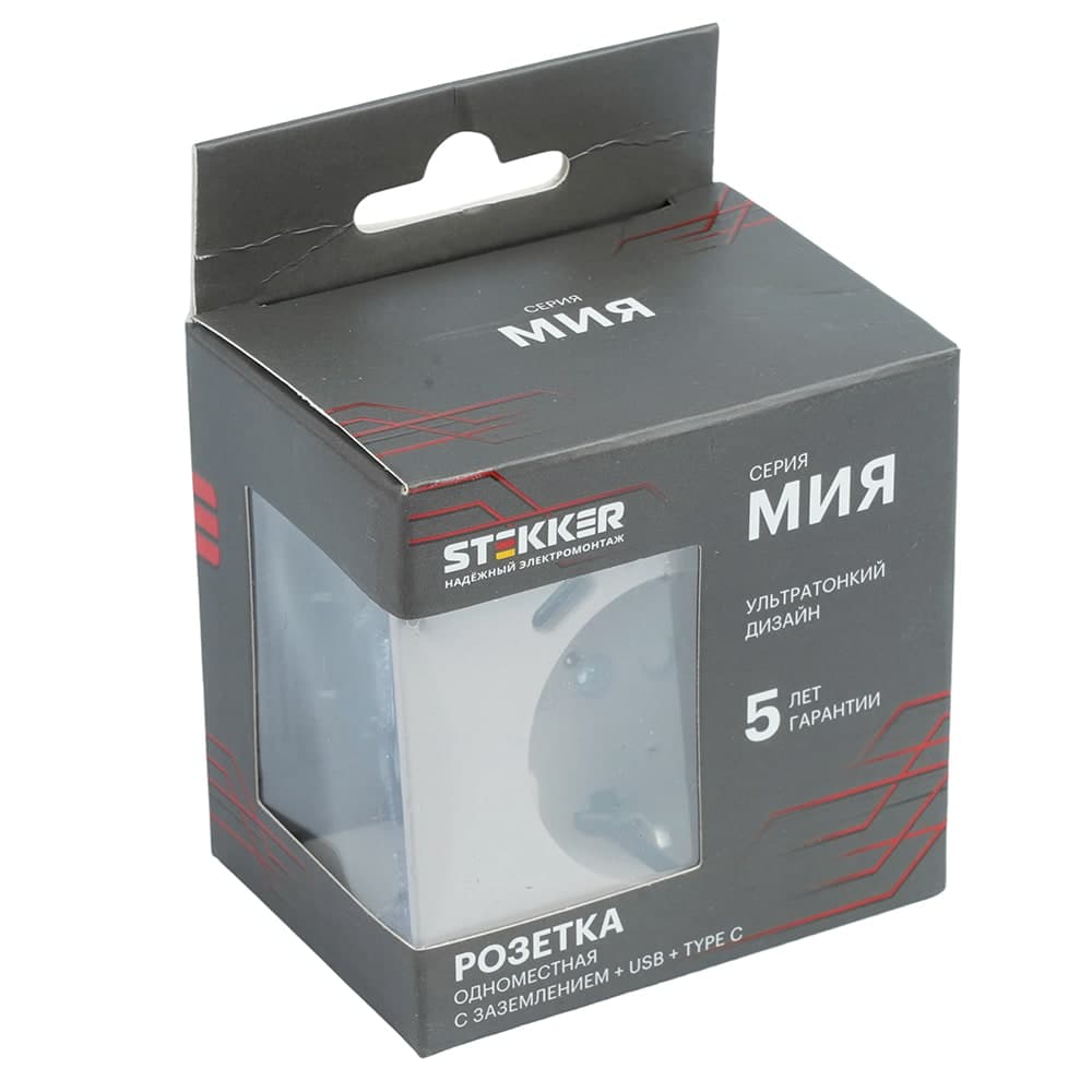 Розетка 1-местная з/ш с/з 16А + USB + Type C (механизм), STEKKER, 250В, 20W, серия Мия, RST16-3119-08, пудровый жемчуг