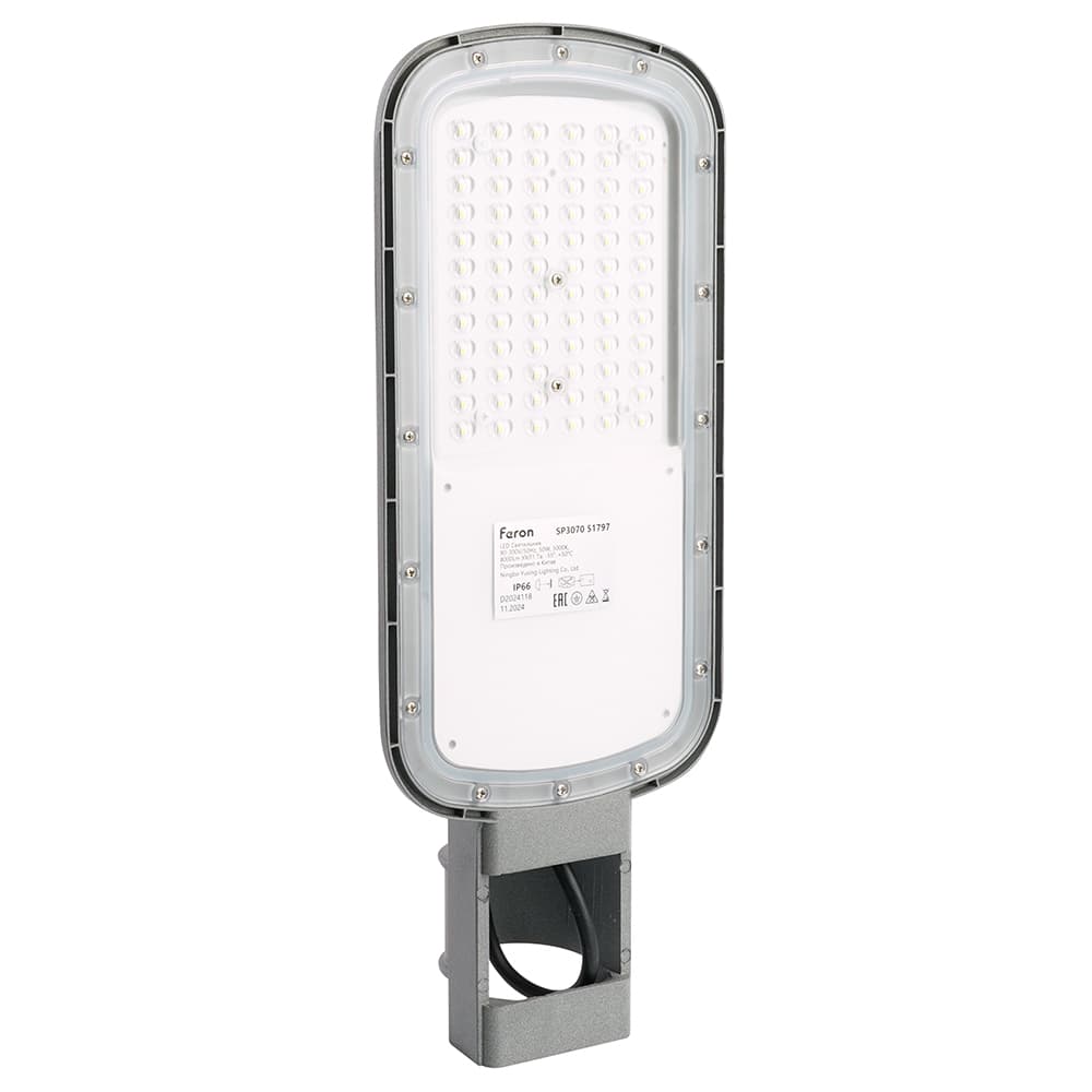 Светодиодный уличный консольный светильник Feron SP3070 50W 5000K AC90-300V, серый