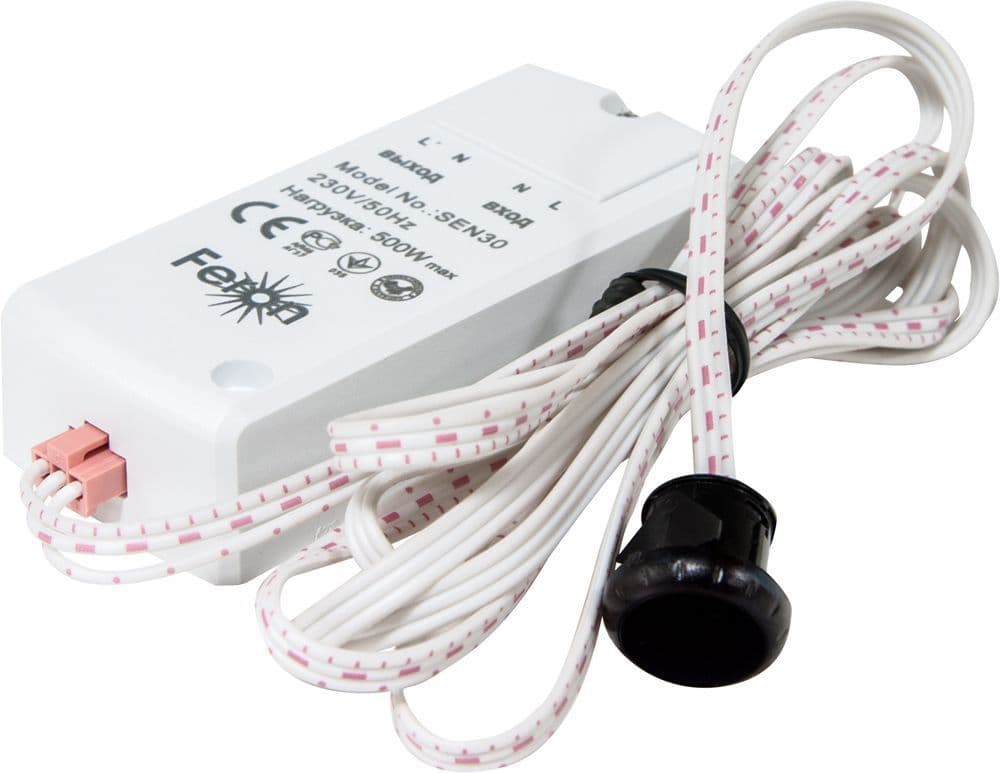 Датчик движения 230V 500W 5-8см 30° белый с 1.5м кабелем SEN30