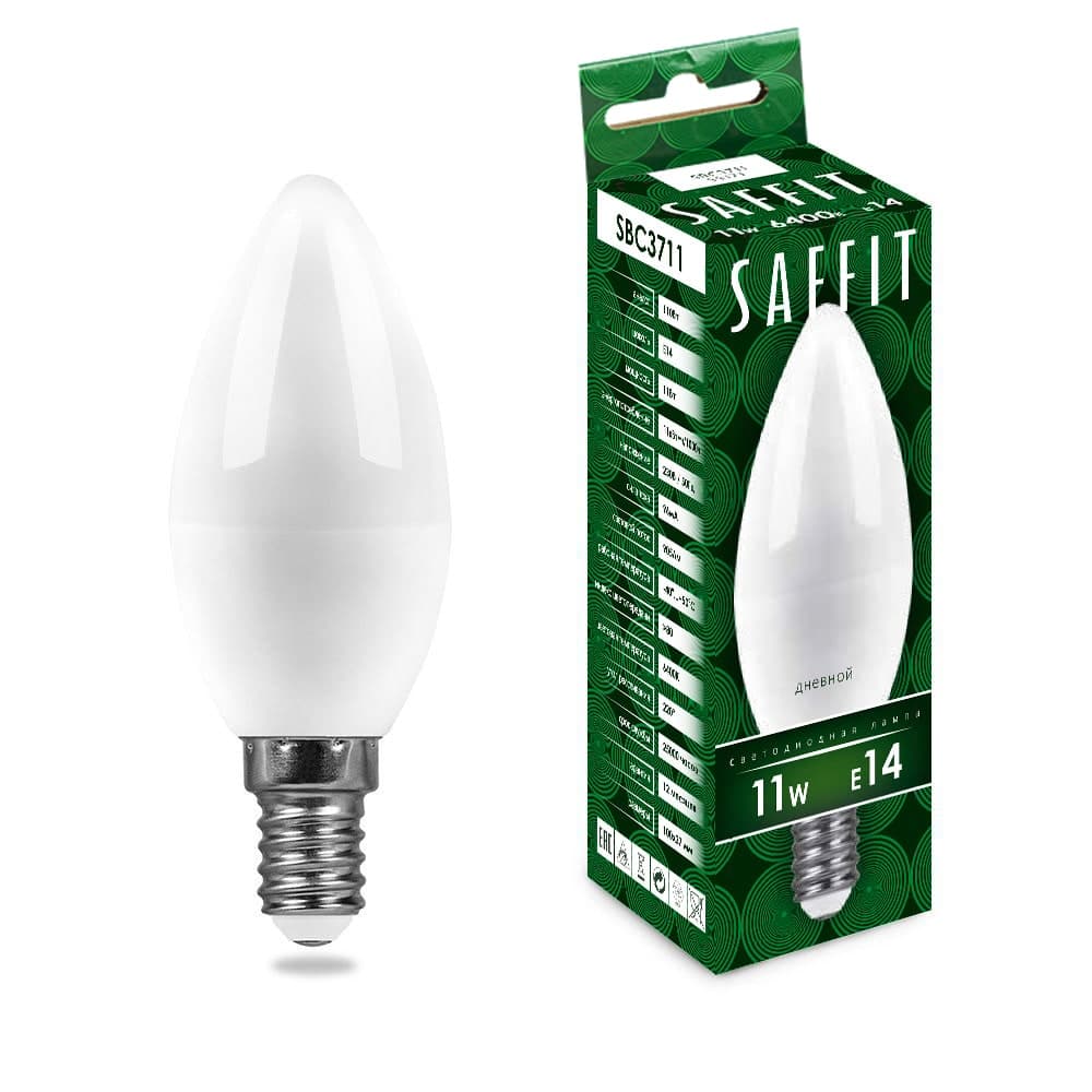 Лампа светодиодная SAFFIT SBC3711 Свеча E14 11W 230V 6400K