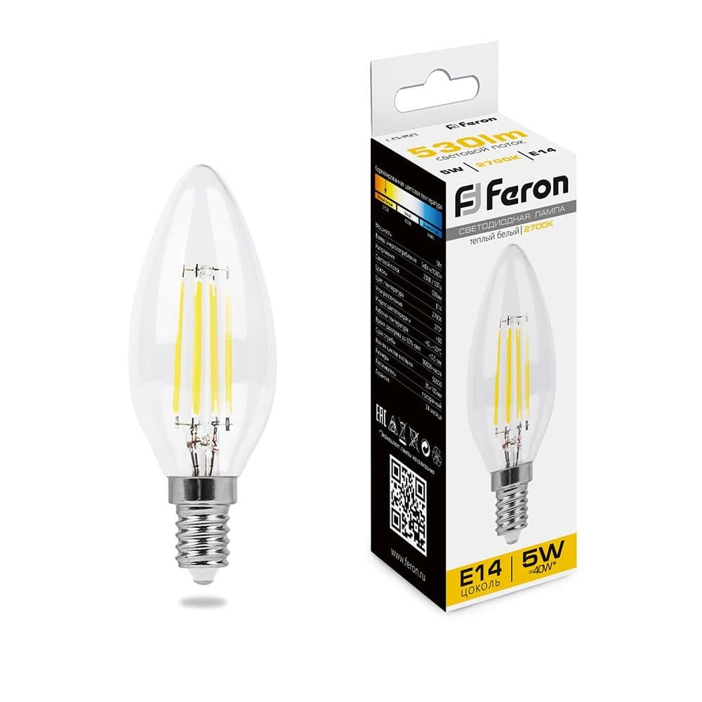 Лампа светодиодная Feron LB-58 Свеча E14 5W 230V 2700K