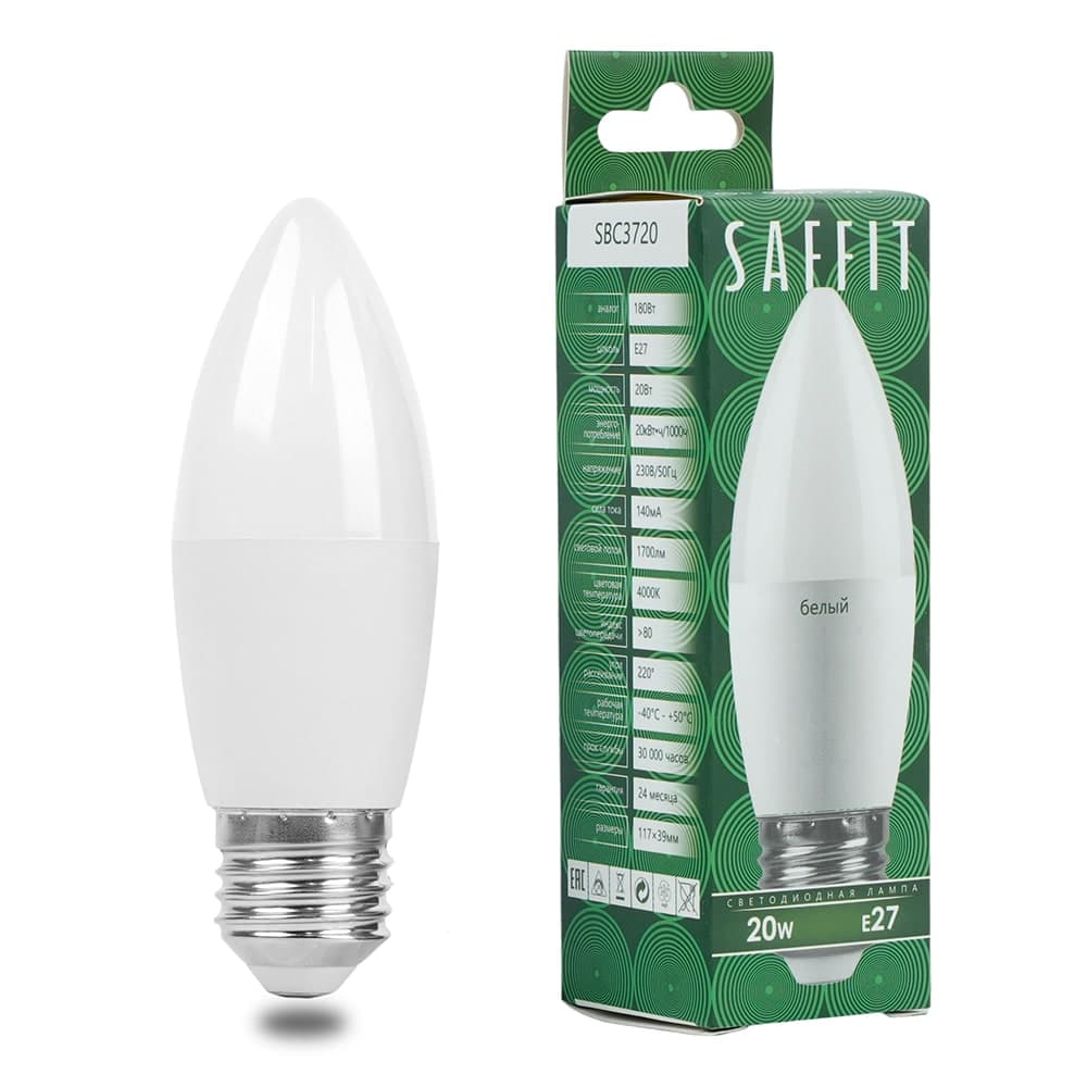 Лампа светодиодная SAFFIT SBC3720 Свеча E27 20W 230V 4000K