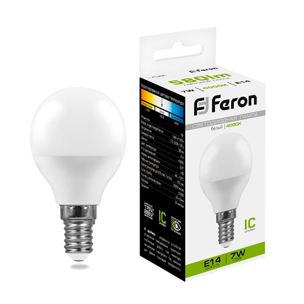 Лампа светодиодная Feron LB-95 Шарик E14 7W 175-265V 4000K