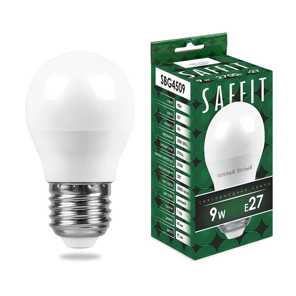 Лампа светодиодная SAFFIT SBG4509 Шарик E27 9W 230V 2700K