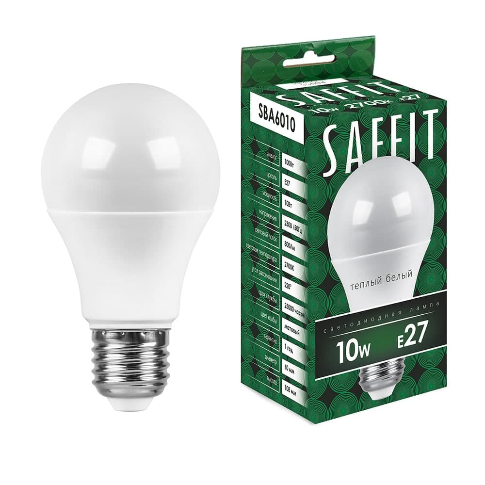 Лампа светодиодная SAFFIT SBA6010 Шар E27 10W 230V 2700K