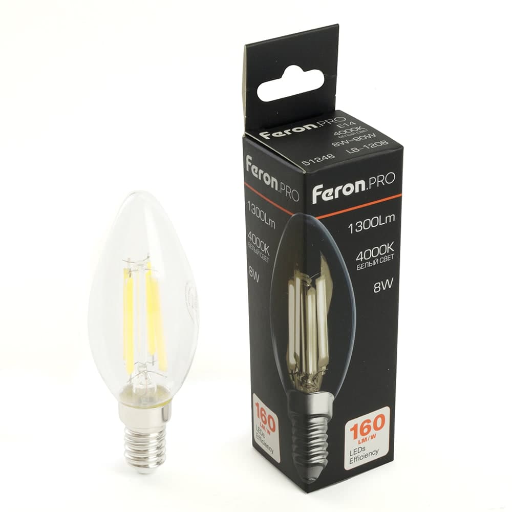 Лампа светодиодная Feron.PRO LB-1208 Свеча E14 1300LM 8W 175-265V 4000K