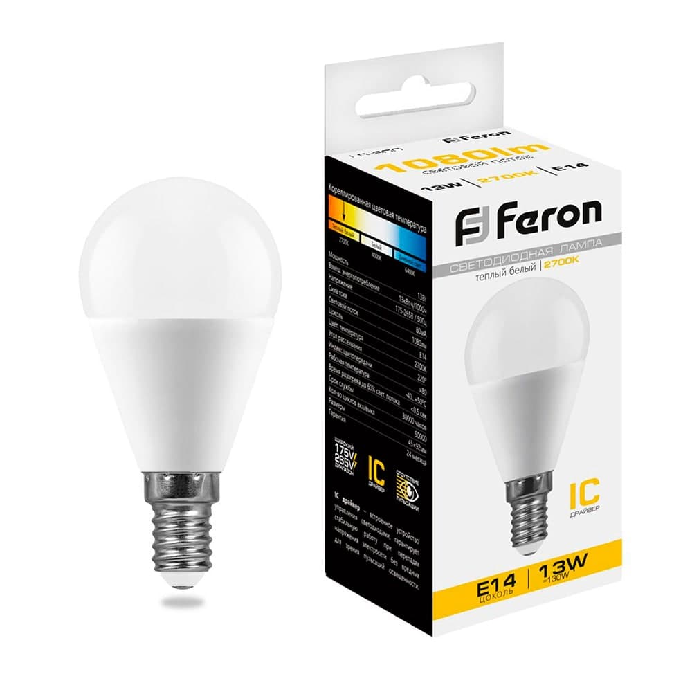 Лампа светодиодная Feron LB-950 Шарик E14 13W 175-265V 2700K