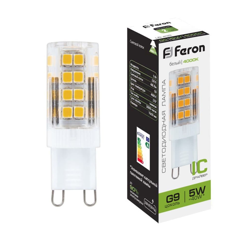 Лампа светодиодная Feron LB-432 G9 5W 175-265V 4000K