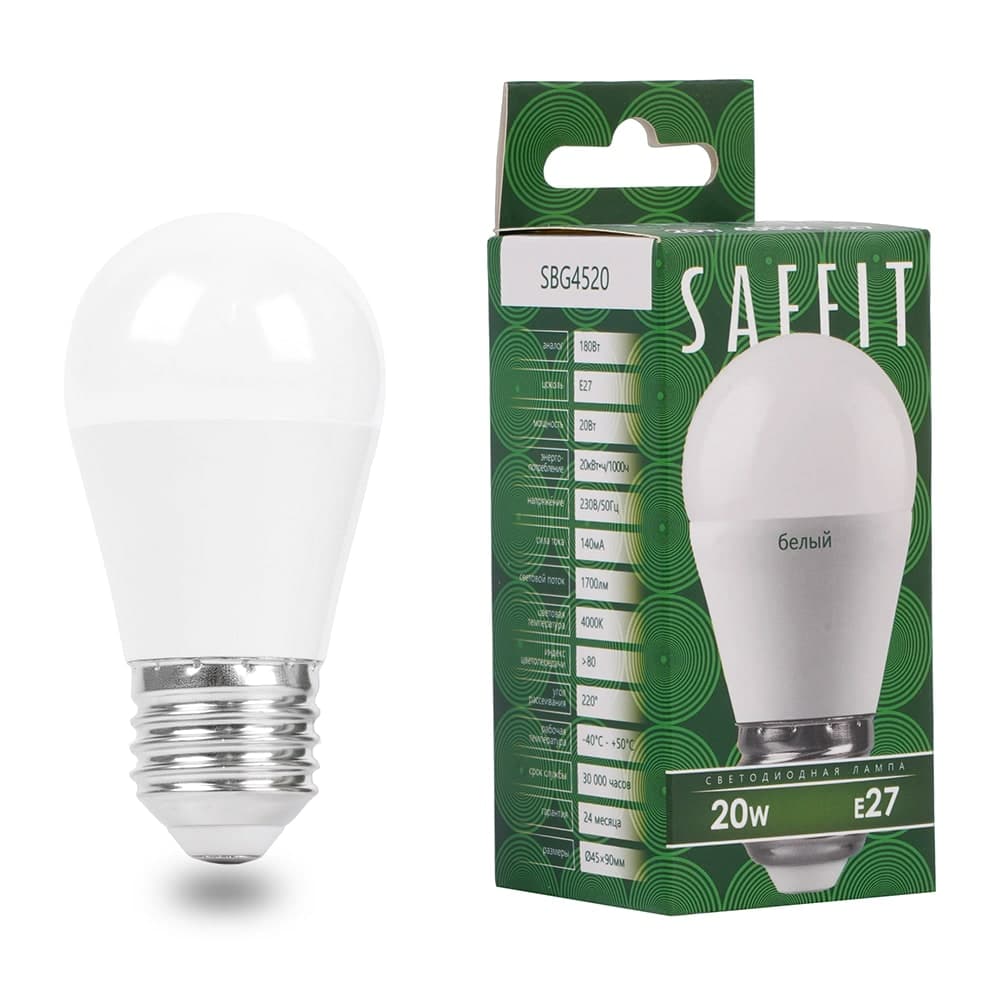 Лампа светодиодная SAFFIT SBG4520 Шарик E27 20W 230V 4000K