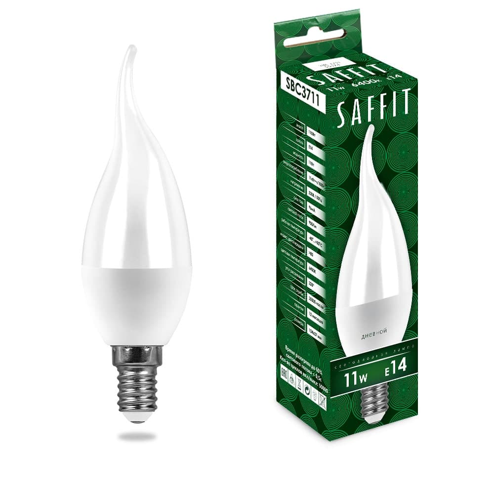 Лампа светодиодная SAFFIT SBC3711 Свеча на ветру E14 11W 230V 6400K