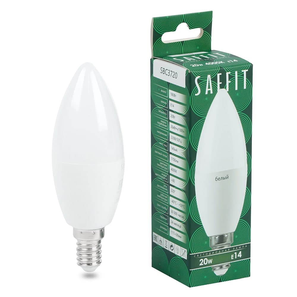 Лампа светодиодная SAFFIT SBC3720 Свеча E14 20W 230V 4000K
