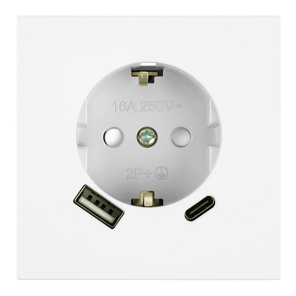 Розетка 1-местная з/ш с/з 16А + USB + Type C (механизм), STEKKER, 250В, 20W, серия Мия, RST16-3119-01, белая магнолия